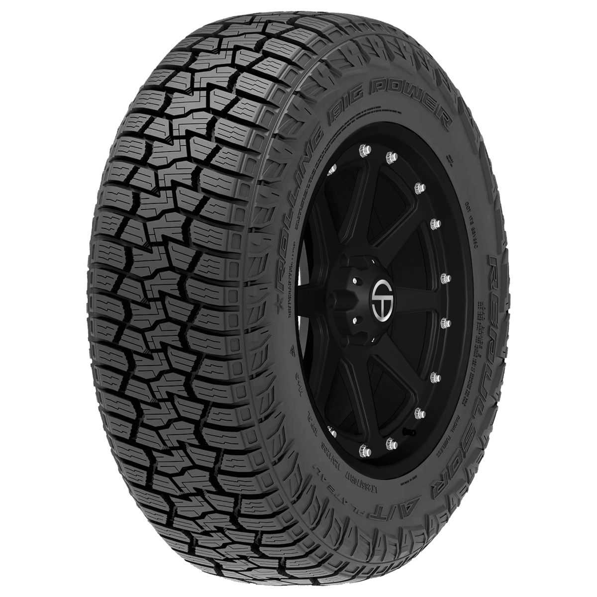 Representative RBP Repulsor A/T Plateau model image; different sidewall size and markings pictured; wheel not included.