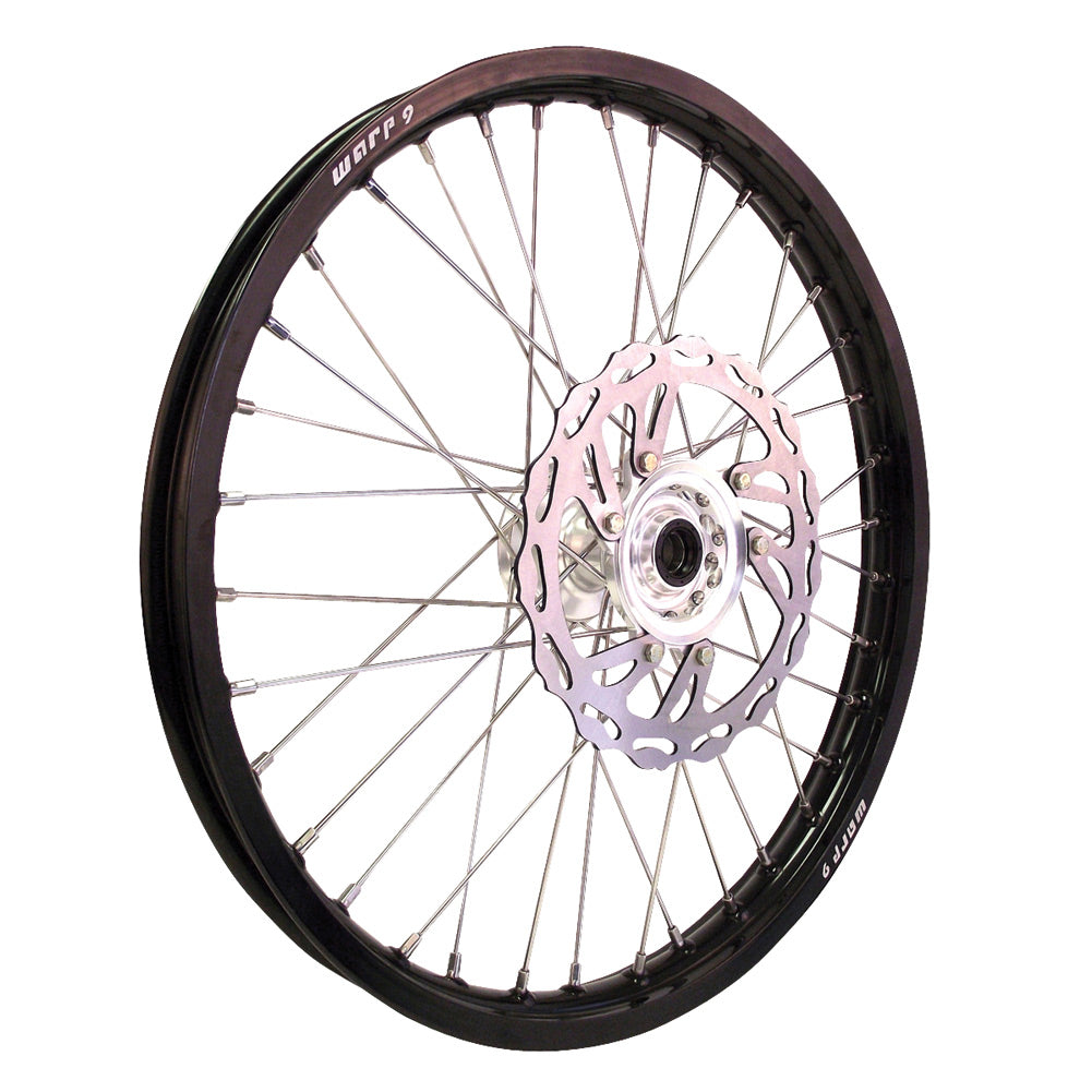 Warp 9 Complete Wheel Kit - Front 21 x 1.60 Black Rim/Silver Hub/Silver Spokes and Nipples